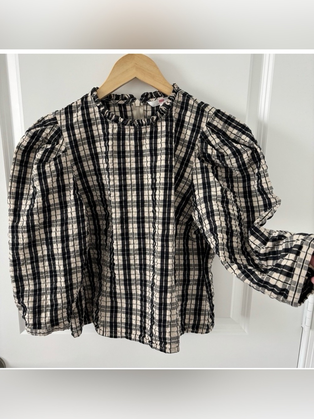 Levi's | Women's Balloon Sleeve Plaid Blouse Size M 100% Cotton Cottagecore